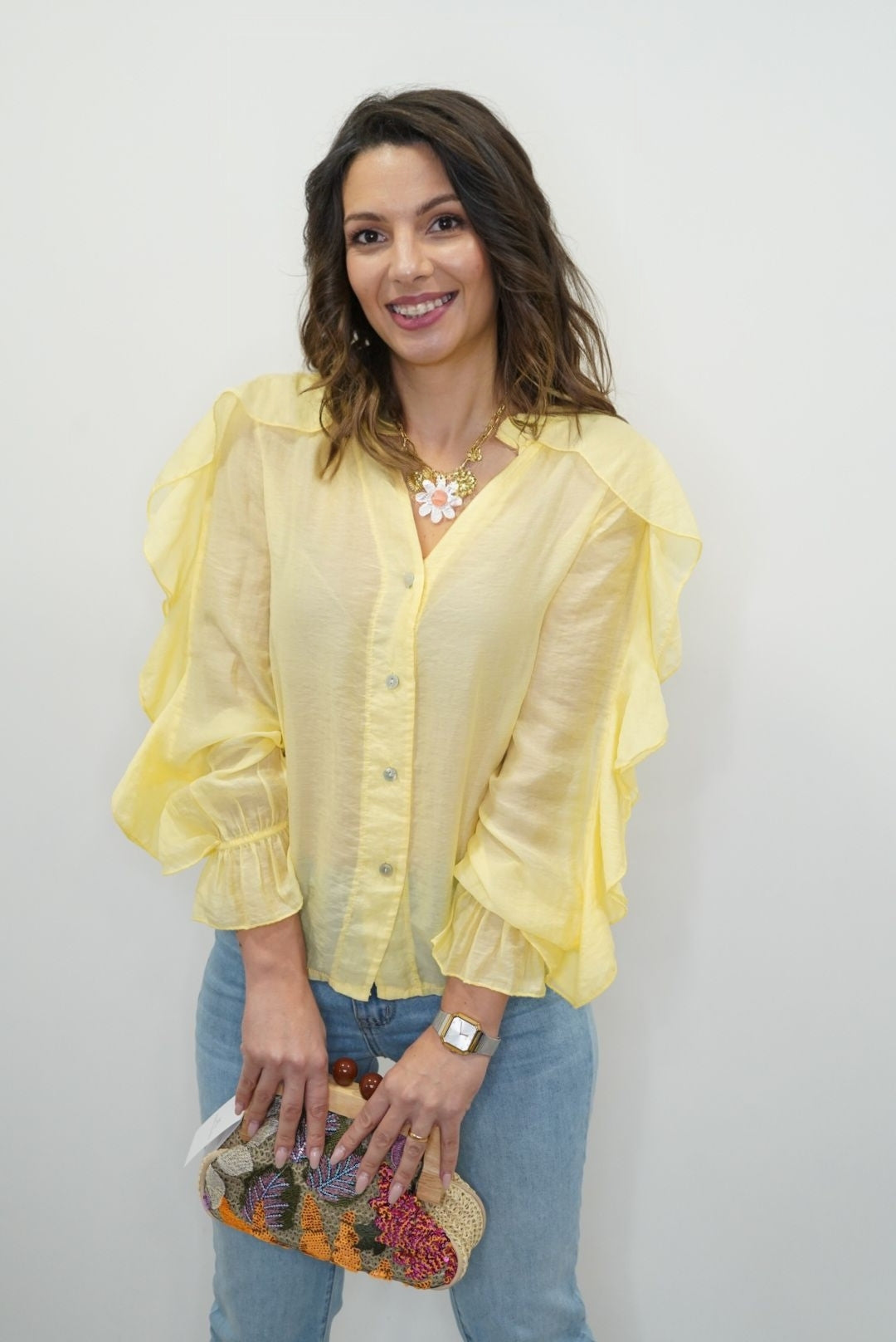 Chemise à volants Emma - Jaune - Jad'Or la Mode- La mode au service-de-la-féminité