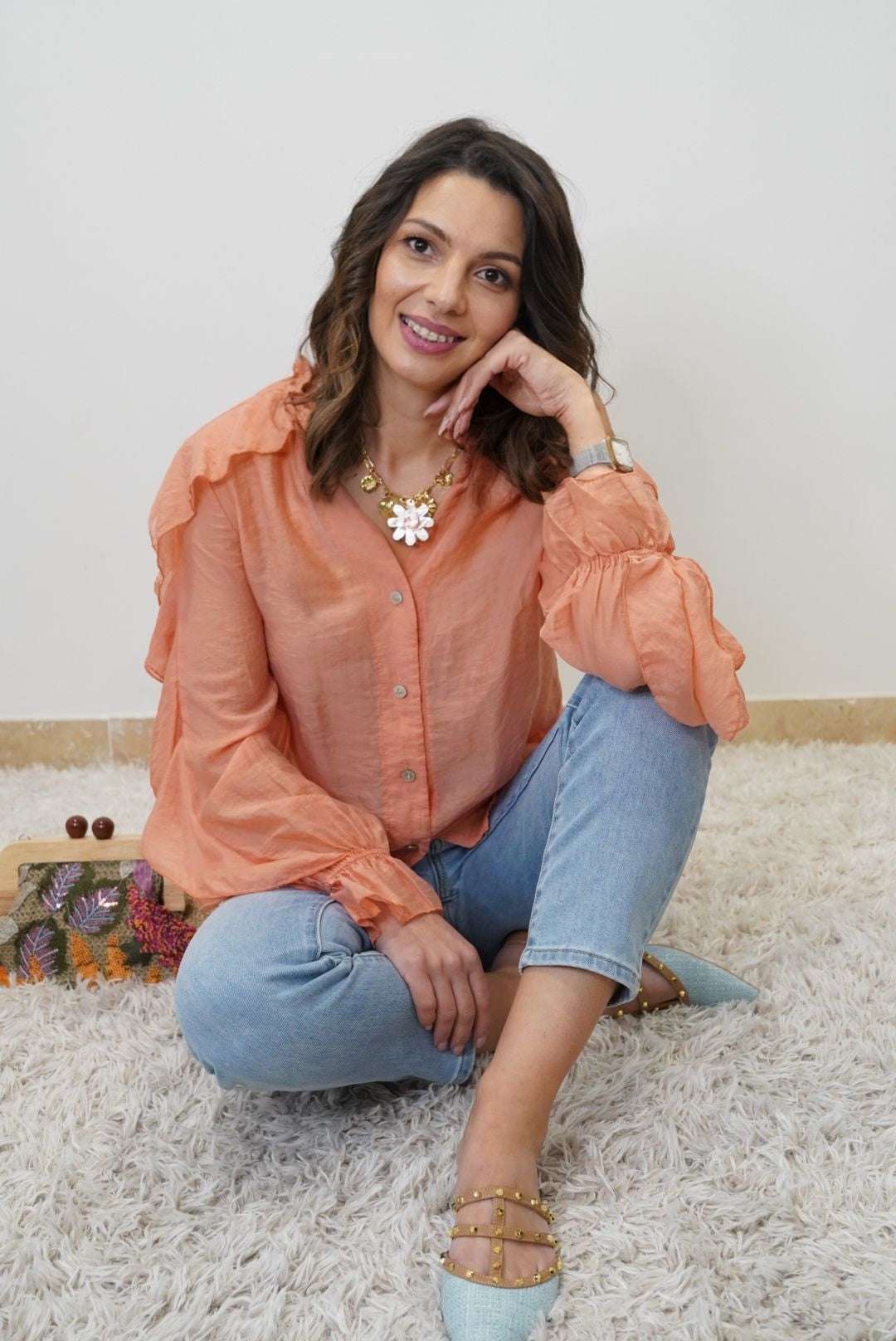 Chemise à volants Emma - Orange - Jad'Or la Mode- La mode au service-de-la-féminité