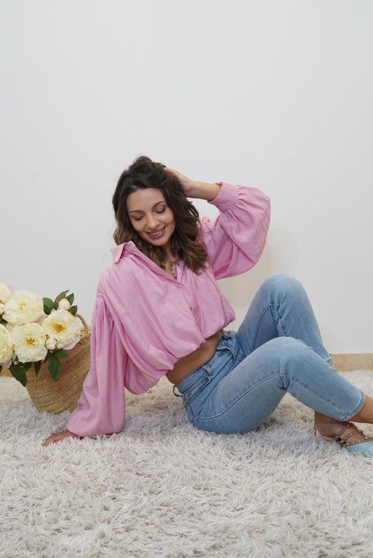 Blouse manches bouffantes Lina - Rose - Jad'Or la Mode- La mode au service-de-la-féminité