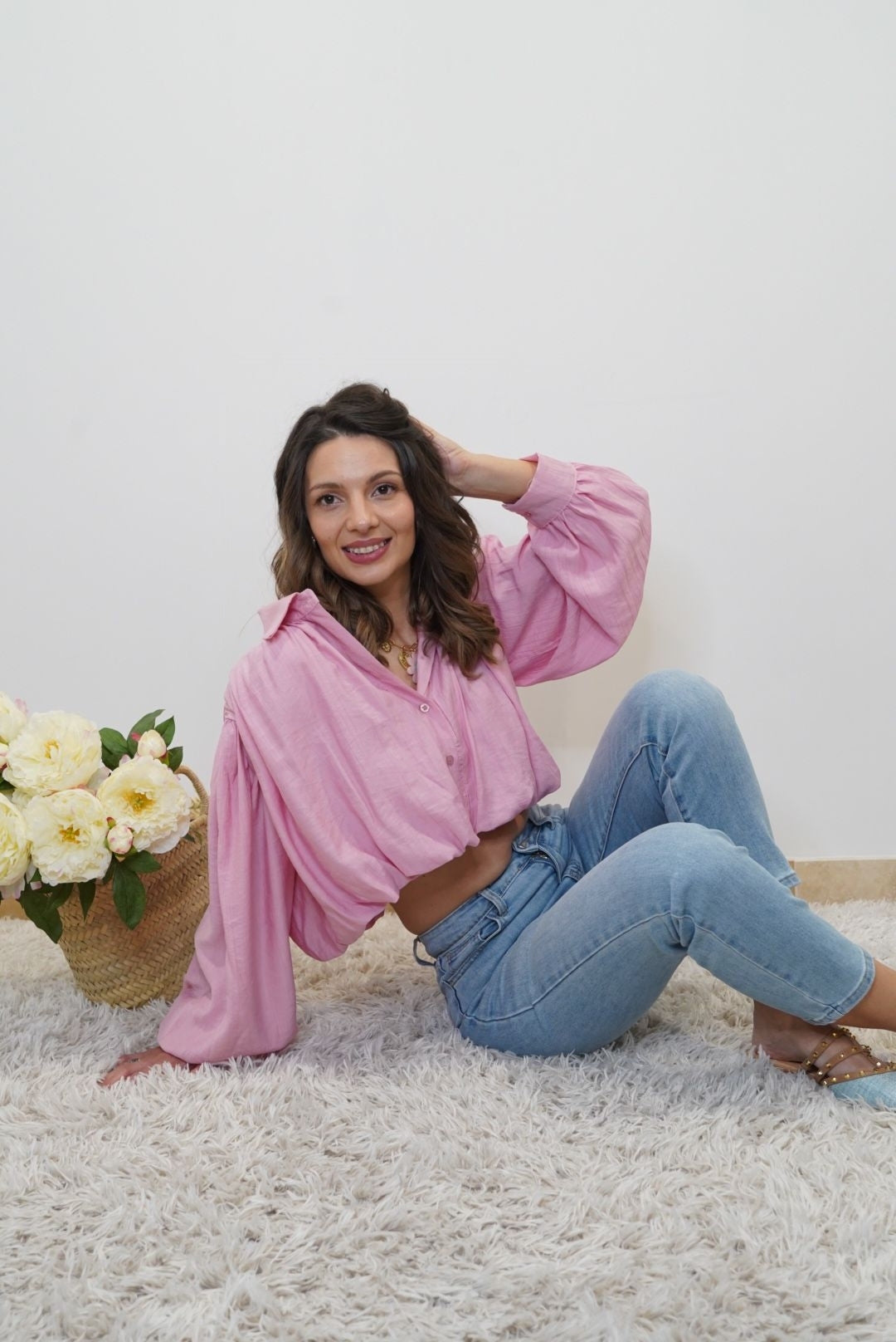 Blouse manches bouffantes Lina - Rose - Jad'Or la Mode- La mode au service-de-la-féminité