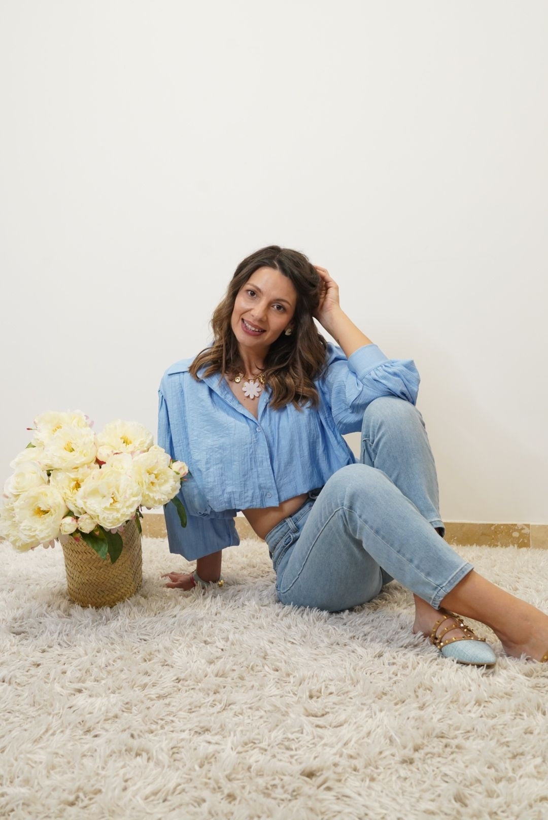 Blouse manches bouffantes Lina - Bleu - Jad'Or la Mode- La mode au service-de-la-féminité