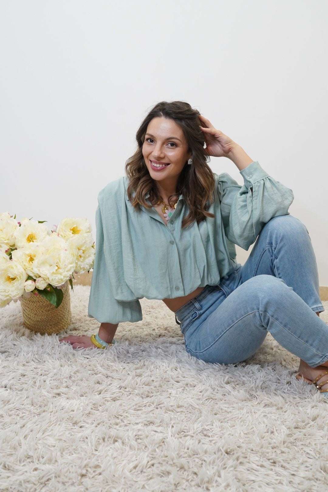 Blouse manches bouffantes Lina - Verte - Jad'Or la Mode- La mode au service-de-la-féminité