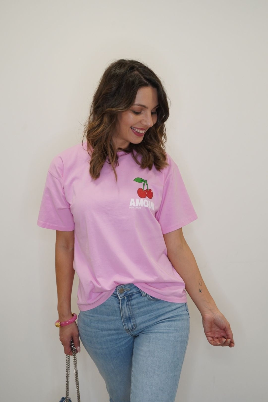 T-shirt Manches Courtes Cerises - Rose / Rouge - Jad'Or la Mode- La mode au service-de-la-féminité