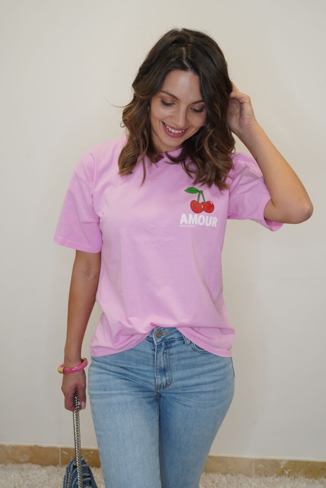 T-shirt Manches Courtes Cerises - Rose / Rouge - Jad'Or la Mode- La mode au service-de-la-féminité