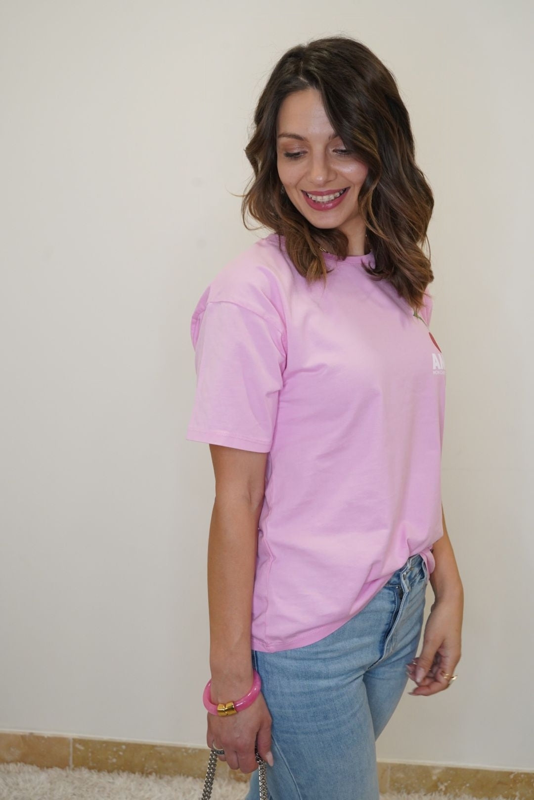 T-shirt Manches Courtes Cerises - Rose / Rouge - Jad'Or la Mode- La mode au service-de-la-féminité