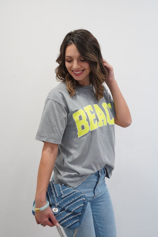 T-shirt Beach manches courtes - Gris / Jaune - Jad'Or la Mode- La mode au service-de-la-féminité