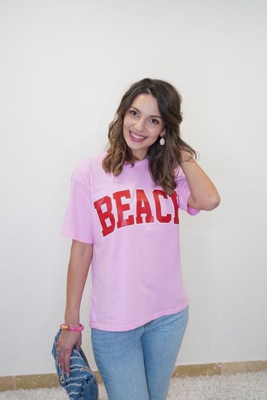 T-shirt Beach manches courtes - Rose / Rouge - Jad'Or la Mode- La mode au service-de-la-féminité