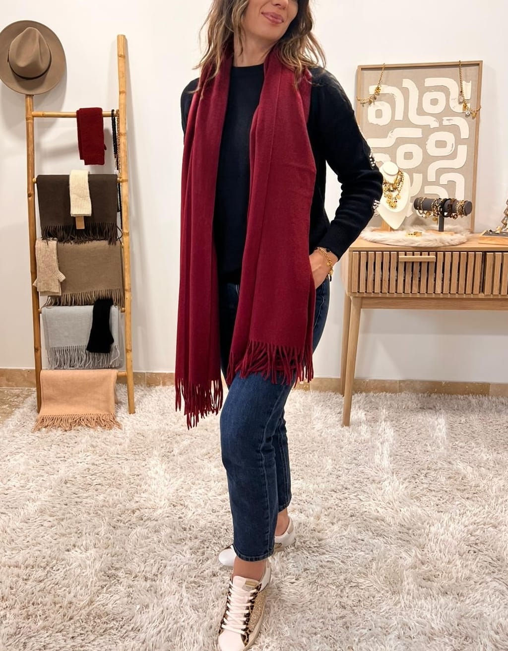 Écharpe Bordeaux en Cachemire et Laine