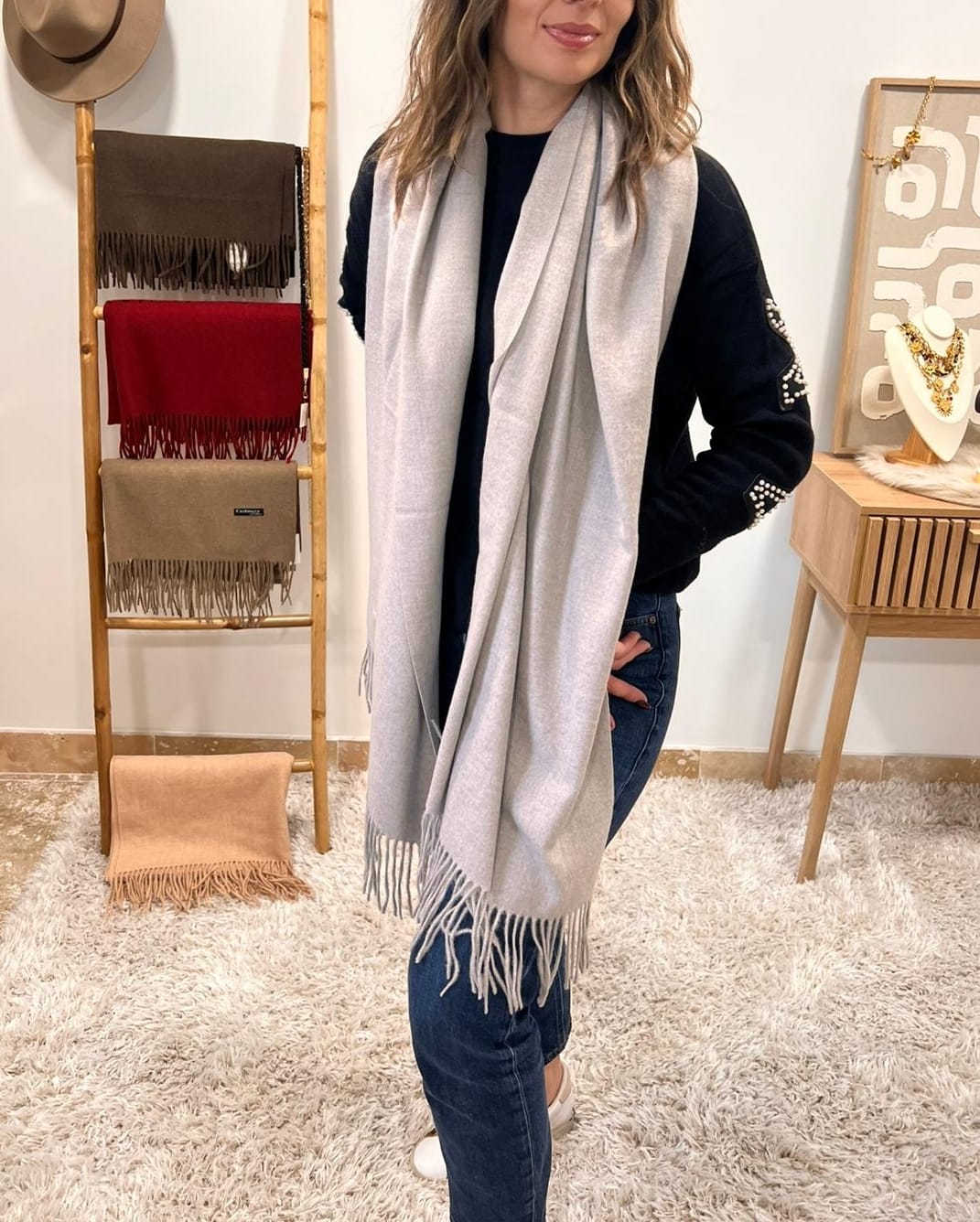 Écharpe Grise en Cachemire et Laine