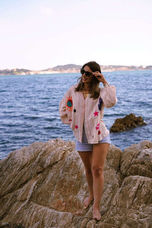 Chemise Bordée Vichy Manches longues - The Corner - Jad'Or la Mode- La mode au service-de-la-féminité