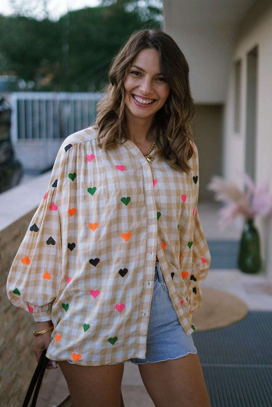 Chemise cœurs bordés, manches longues - The Corner - Jad'Or la Mode- La mode au service-de-la-féminité
