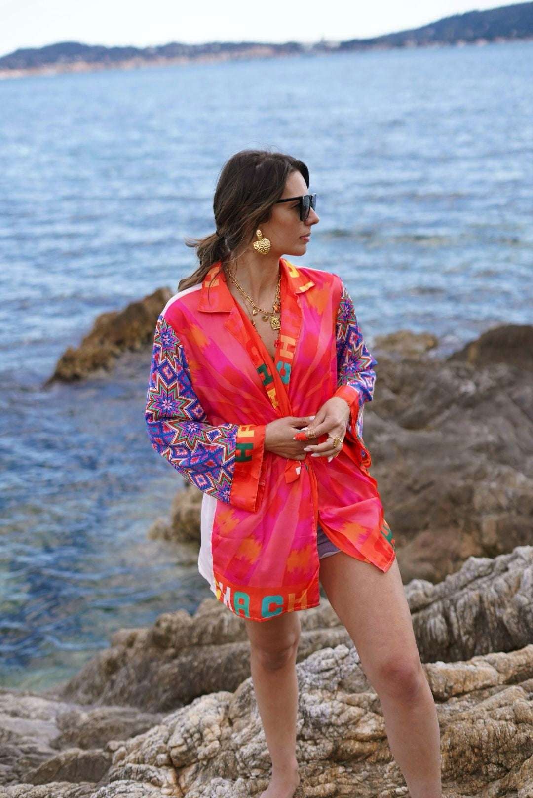 Kimono en soie coloré "Live Happy"- Nouvelle collection tendance été - Jad'Or la Mode- La mode au service-de-la-féminité