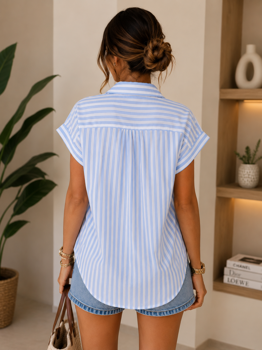 Chemise Rayée Palmier à Paillettes – 100% Coton