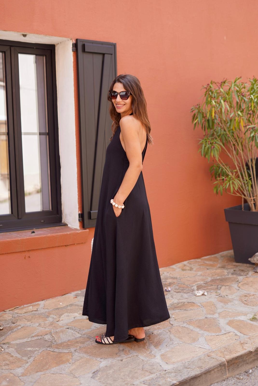 Robe longue serena dos nu - Noire