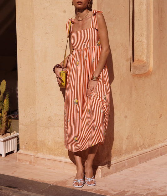 Robe rayée bordée - 100% coton