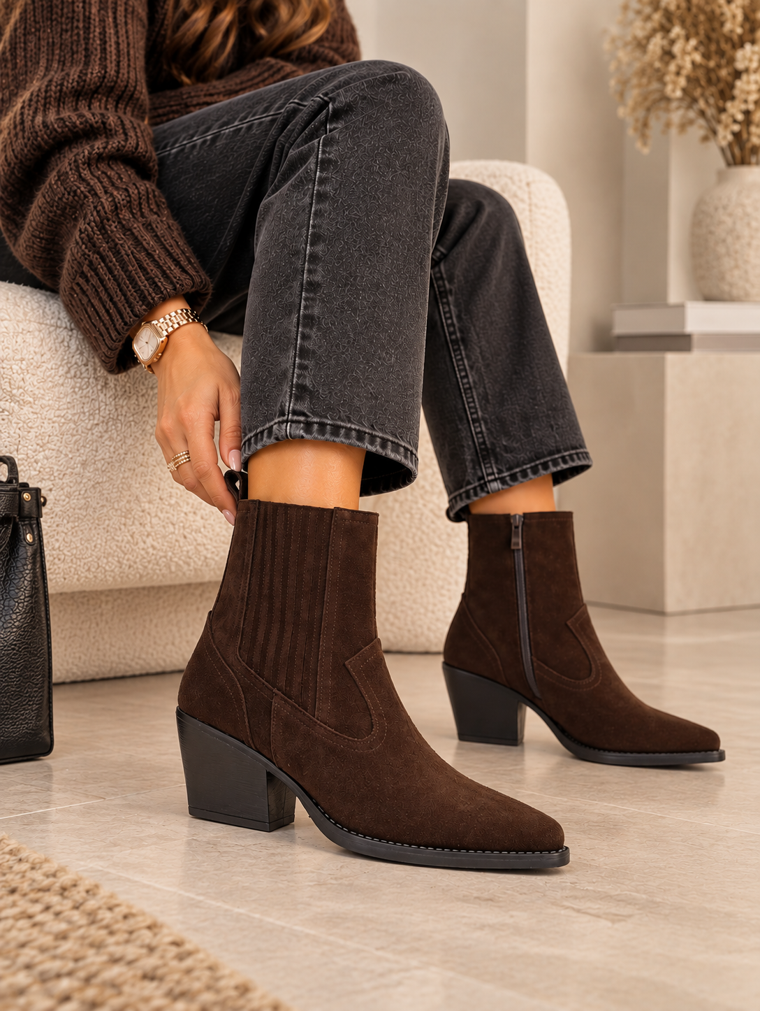 Bottines Western Chocolat 100% Cuir