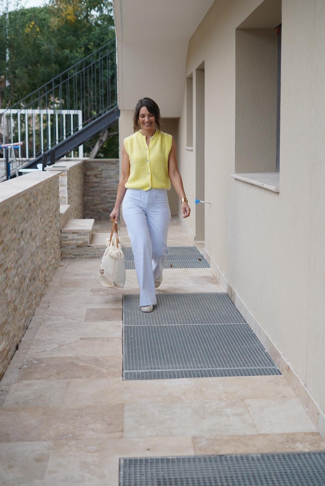 Jean FLARE rayée bleu et blanc - Oraije - Jad'Or la Mode- La mode au service-de-la-féminité