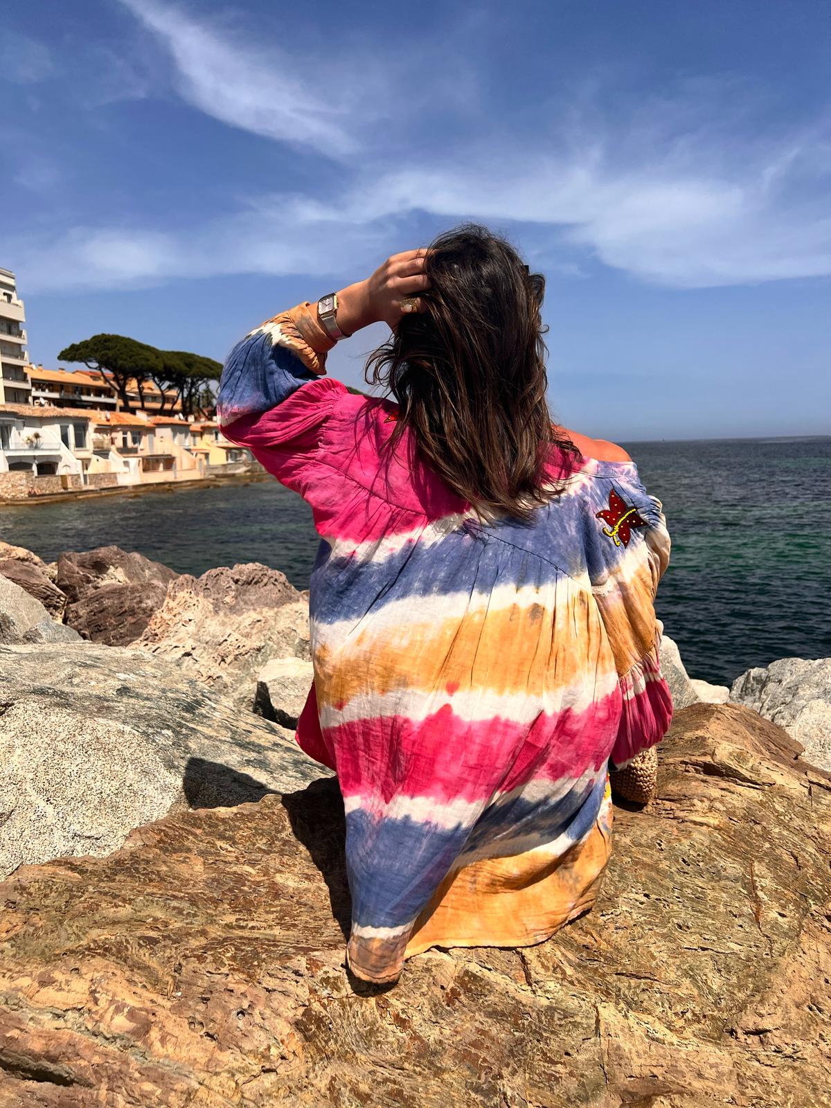 Chemise oversize The Corner – 100% coton brodé à la main