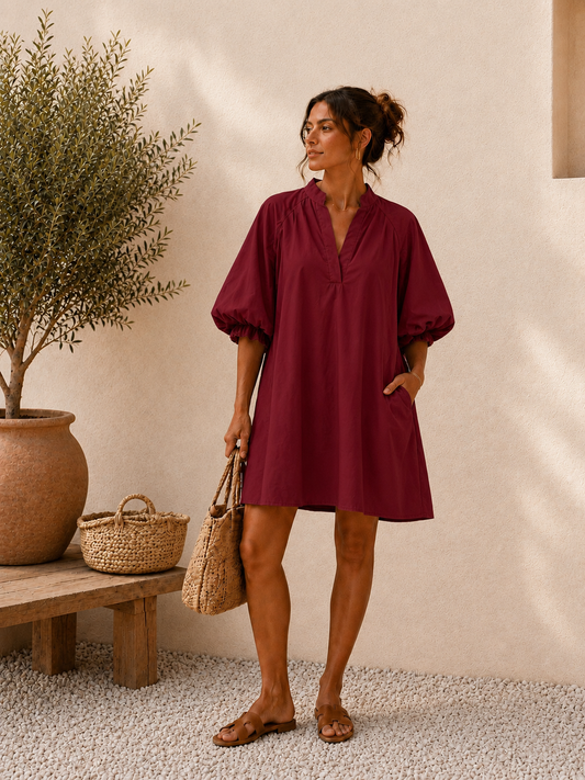 Robe chemise bordeaux - 100% coton