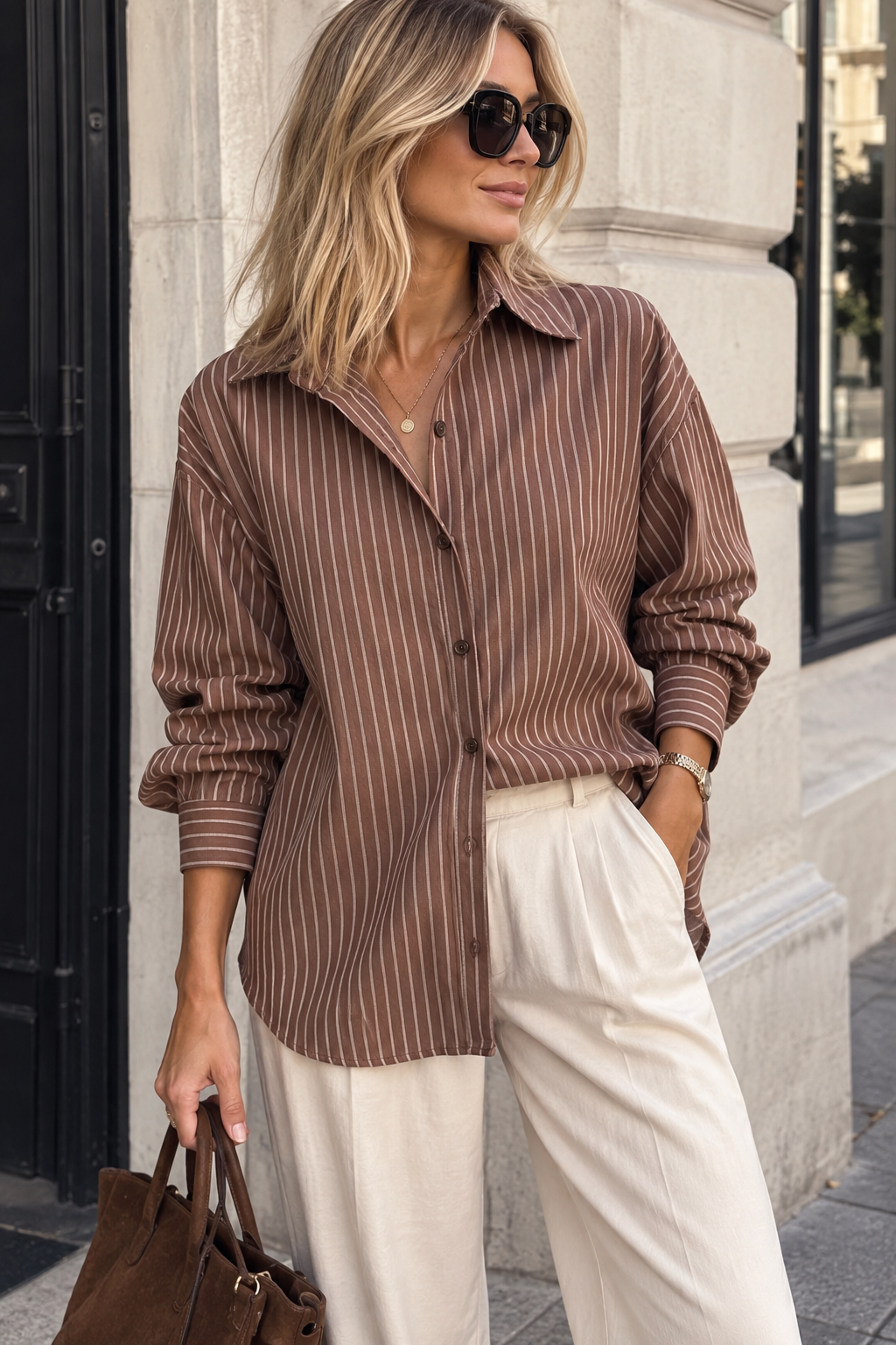 Chemise rayée chocolat « New York »
