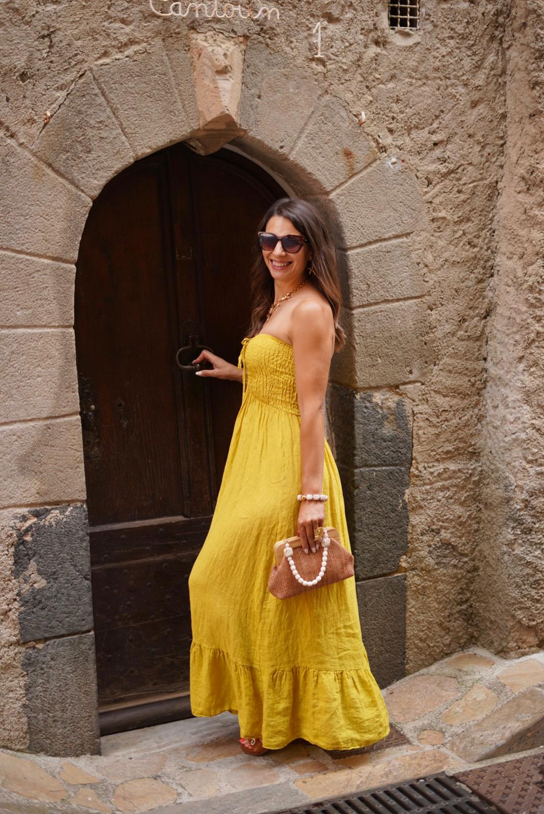 Robe Solea longue 100% lin - Moutarde