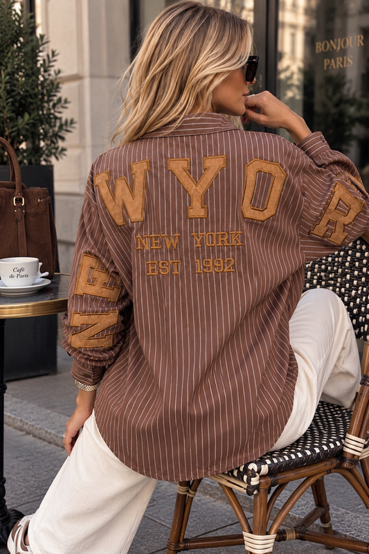 Chemise rayée chocolat « New York »
