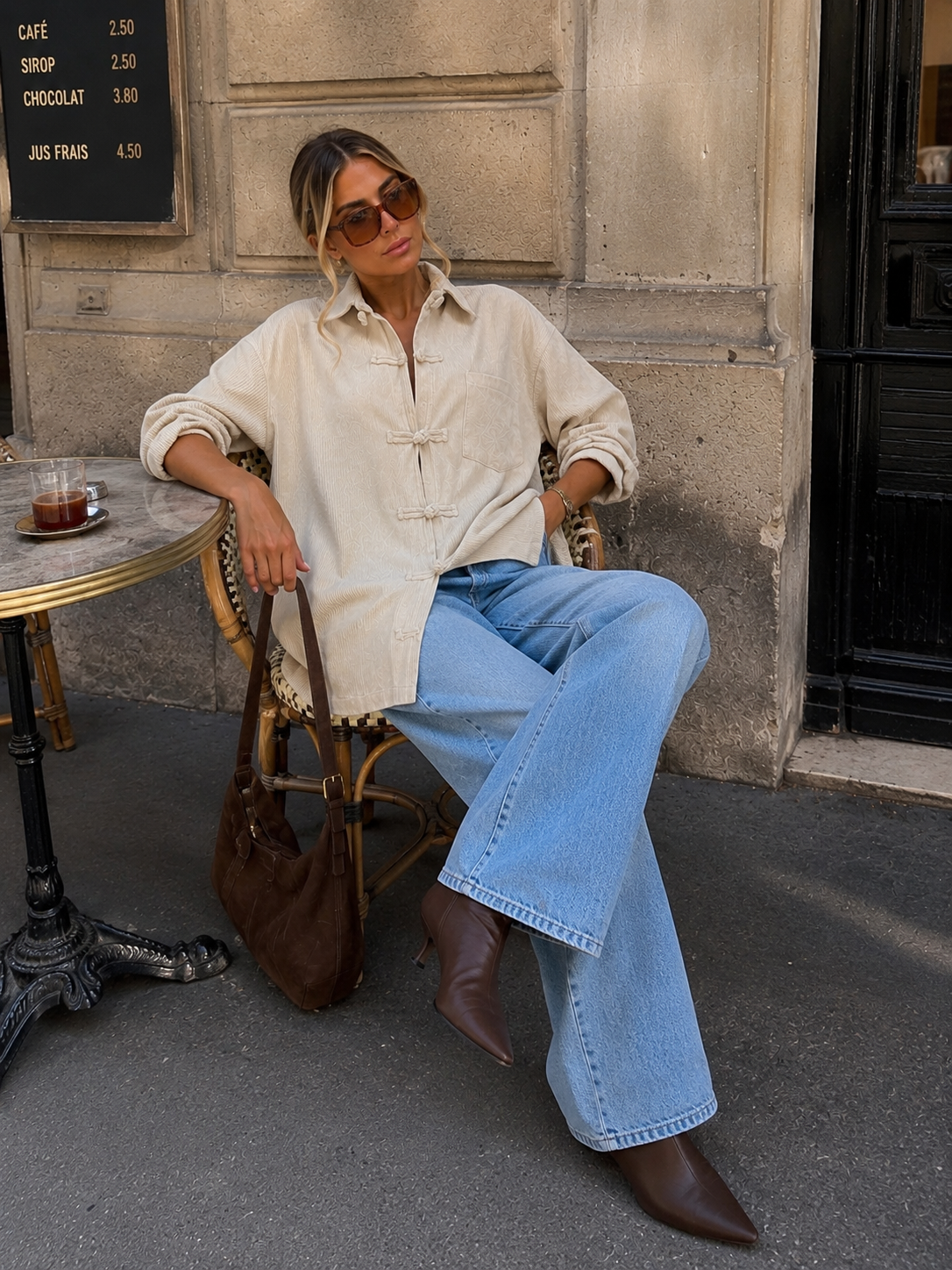 Chemise écrue à attaches – Élégance décontractée