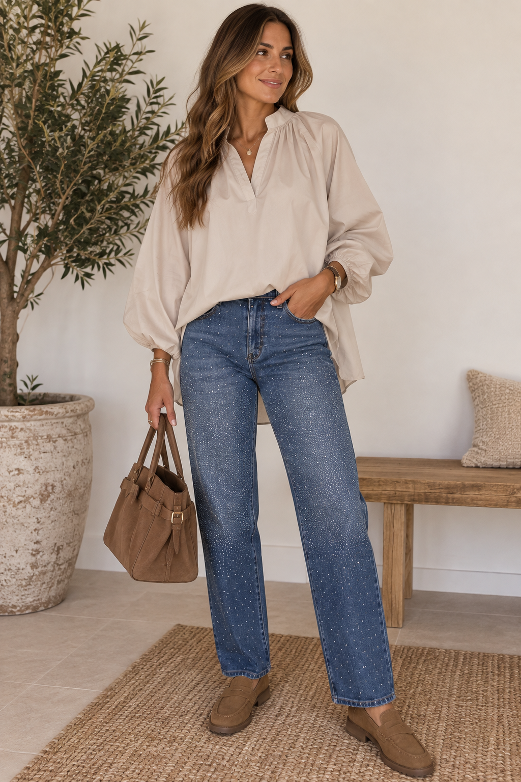 Chemise Oversize Beige Femme - 100% Coton