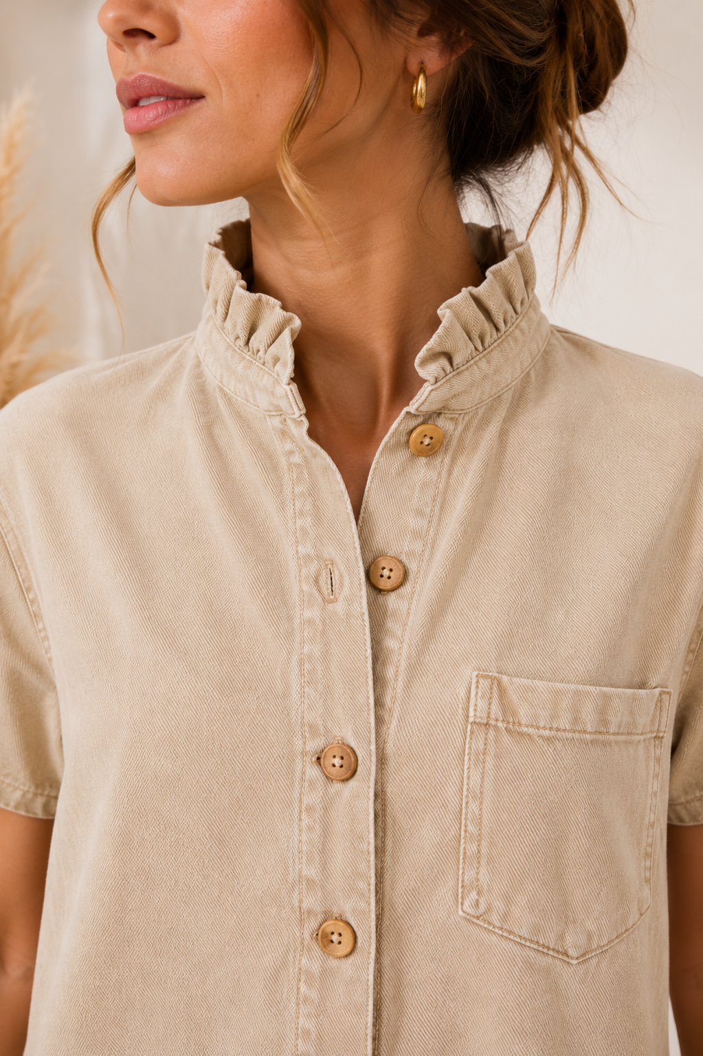 Combishort Beige Effet Denim – Élégance Naturelle & Confort 🤍✨