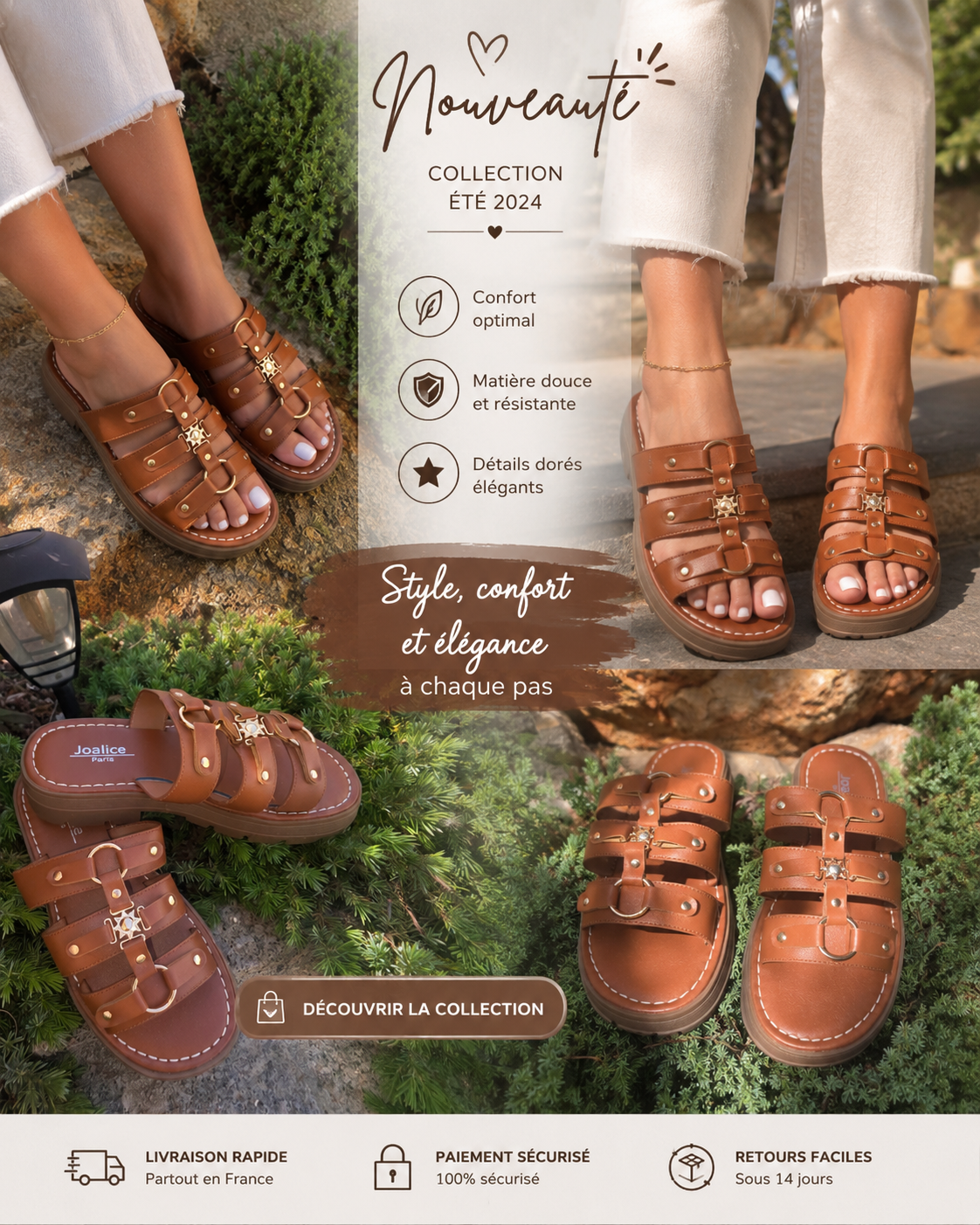 Sandales Camel à Brides Dorées – Confort & Style au Quotidien