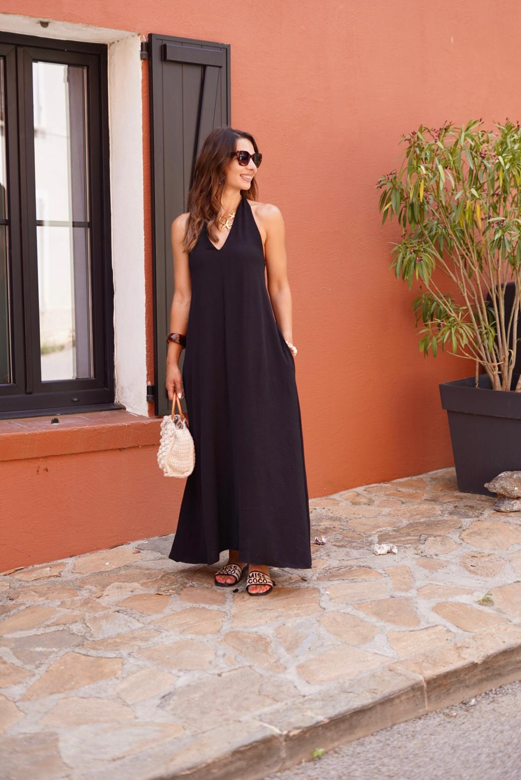 Robe longue serena dos nu - Noire