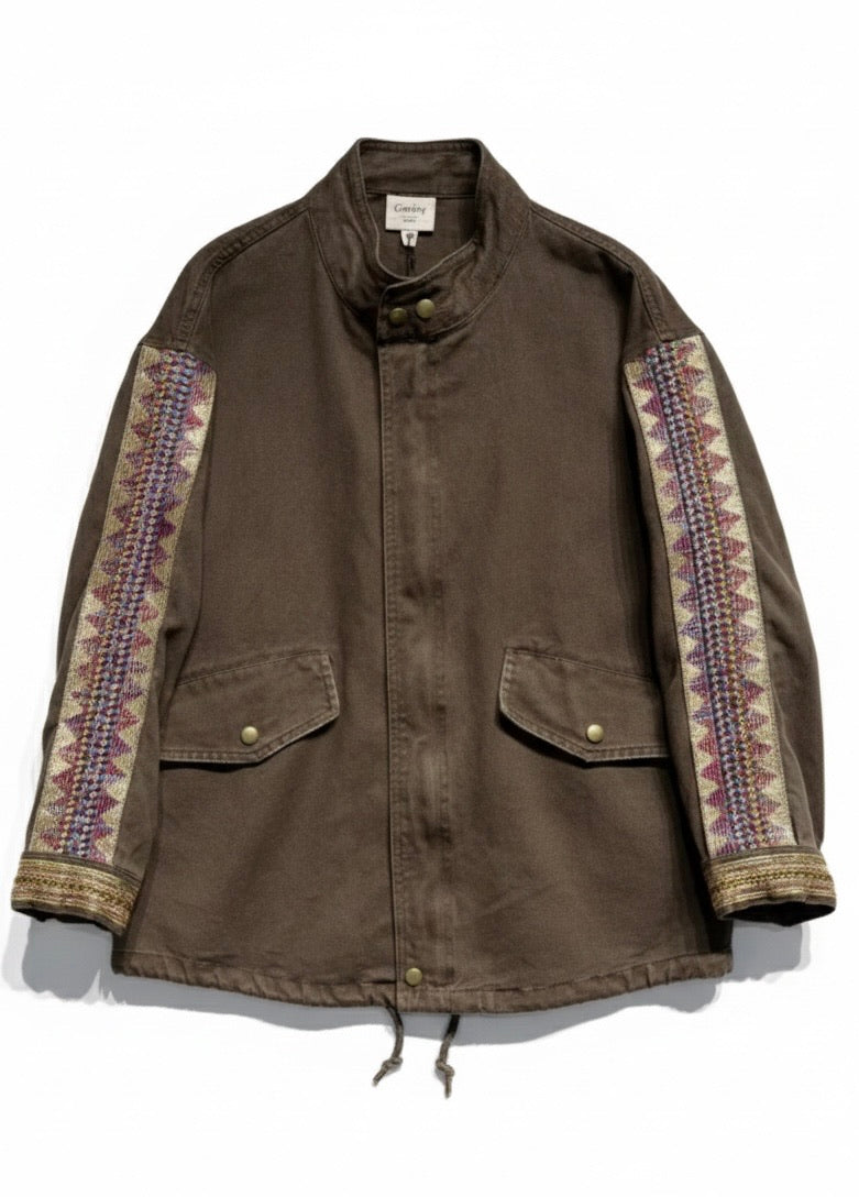 Veste chocolat à galons brodés - 100% coton