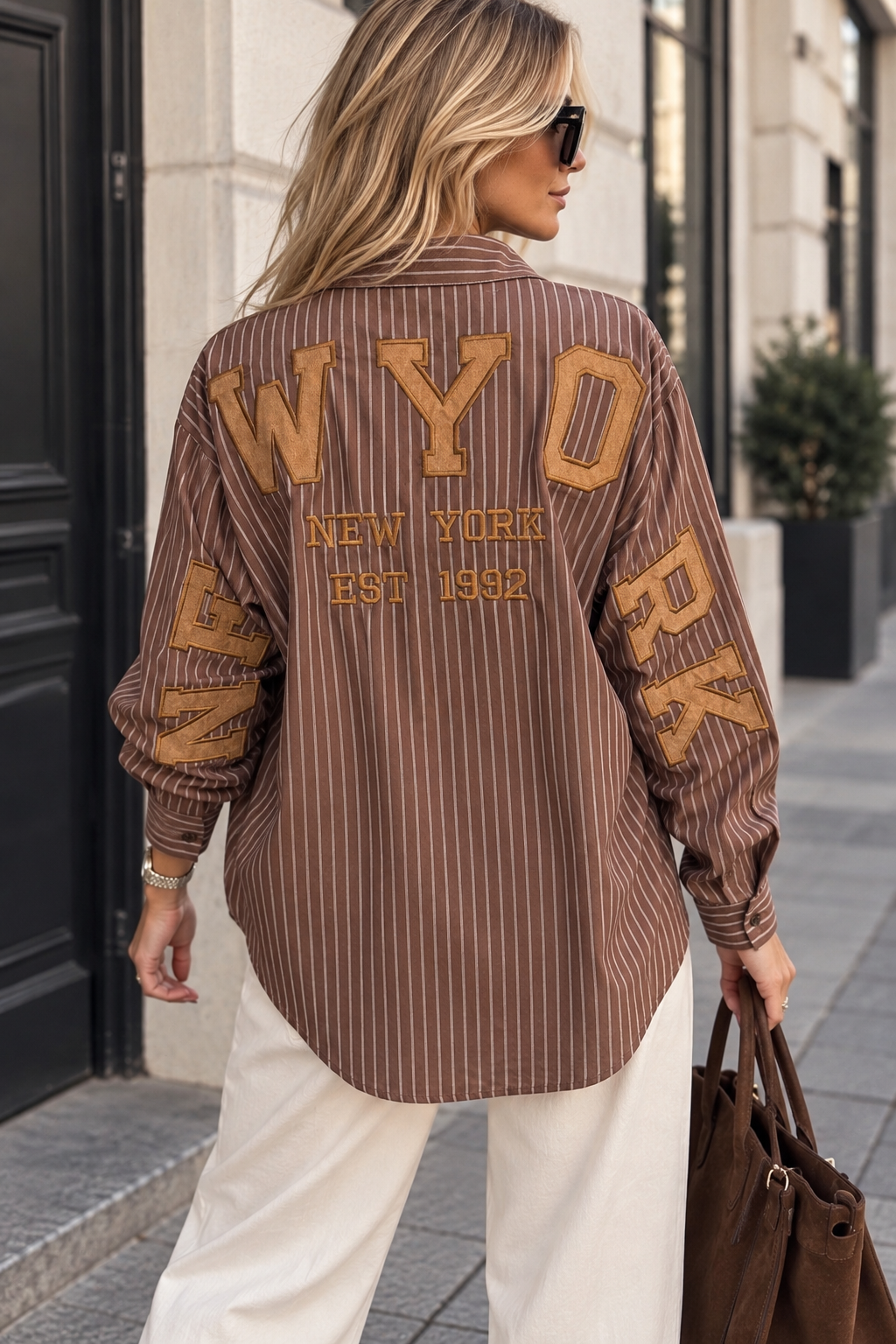 Chemise rayée chocolat « New York »