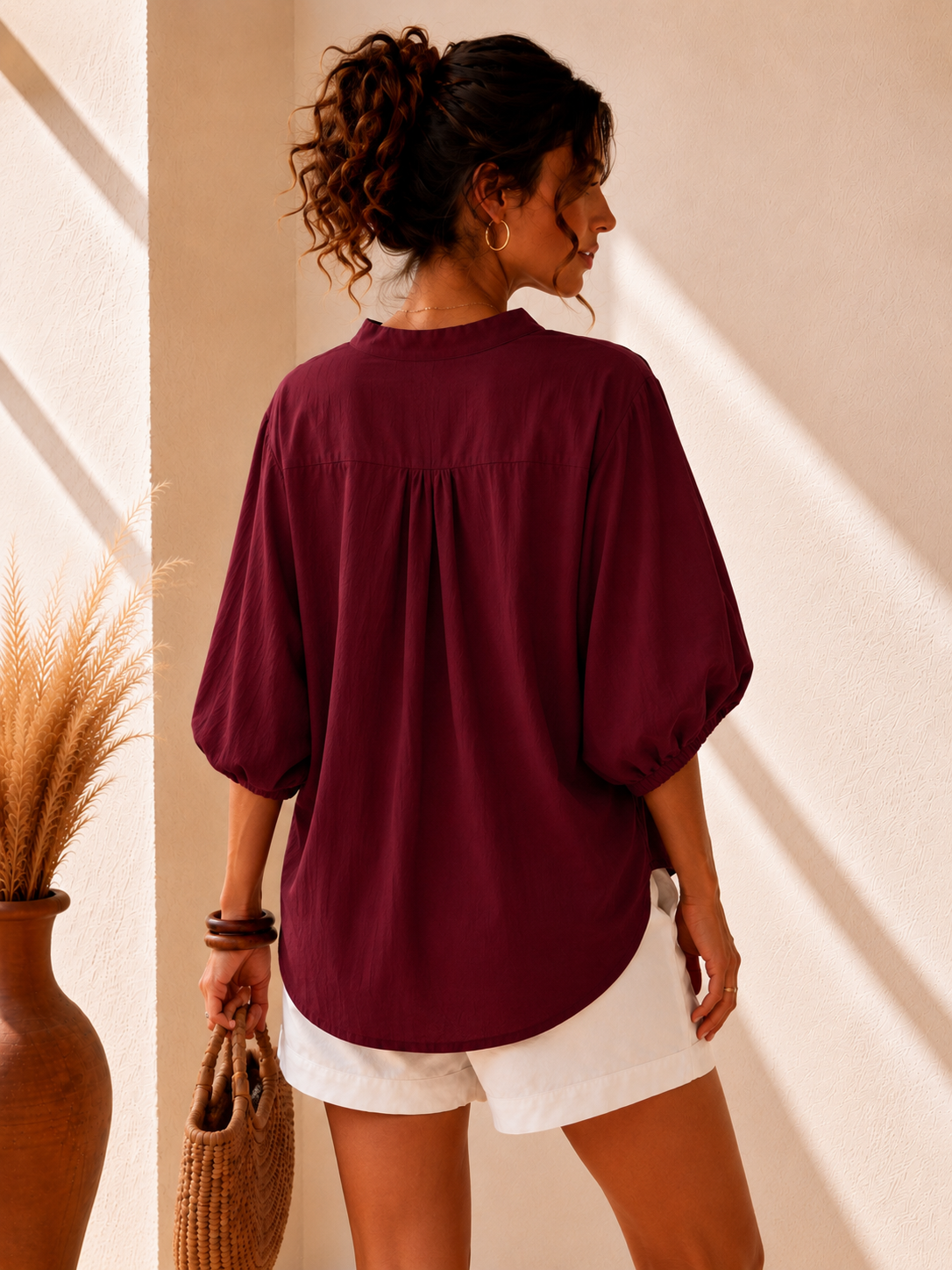 Tunique en coton – Manches bouffantes - Bordeaux