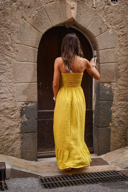 Robe Solea longue 100% lin - Moutarde