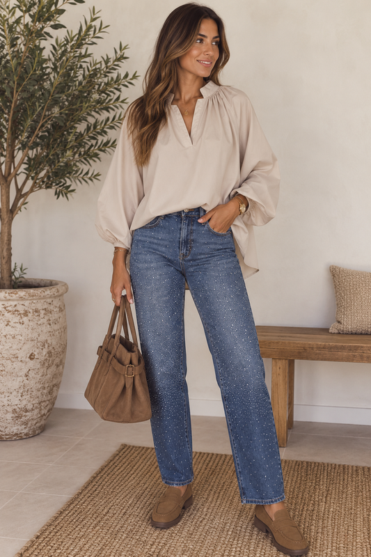 Chemise Oversize Beige Femme - 100% Coton