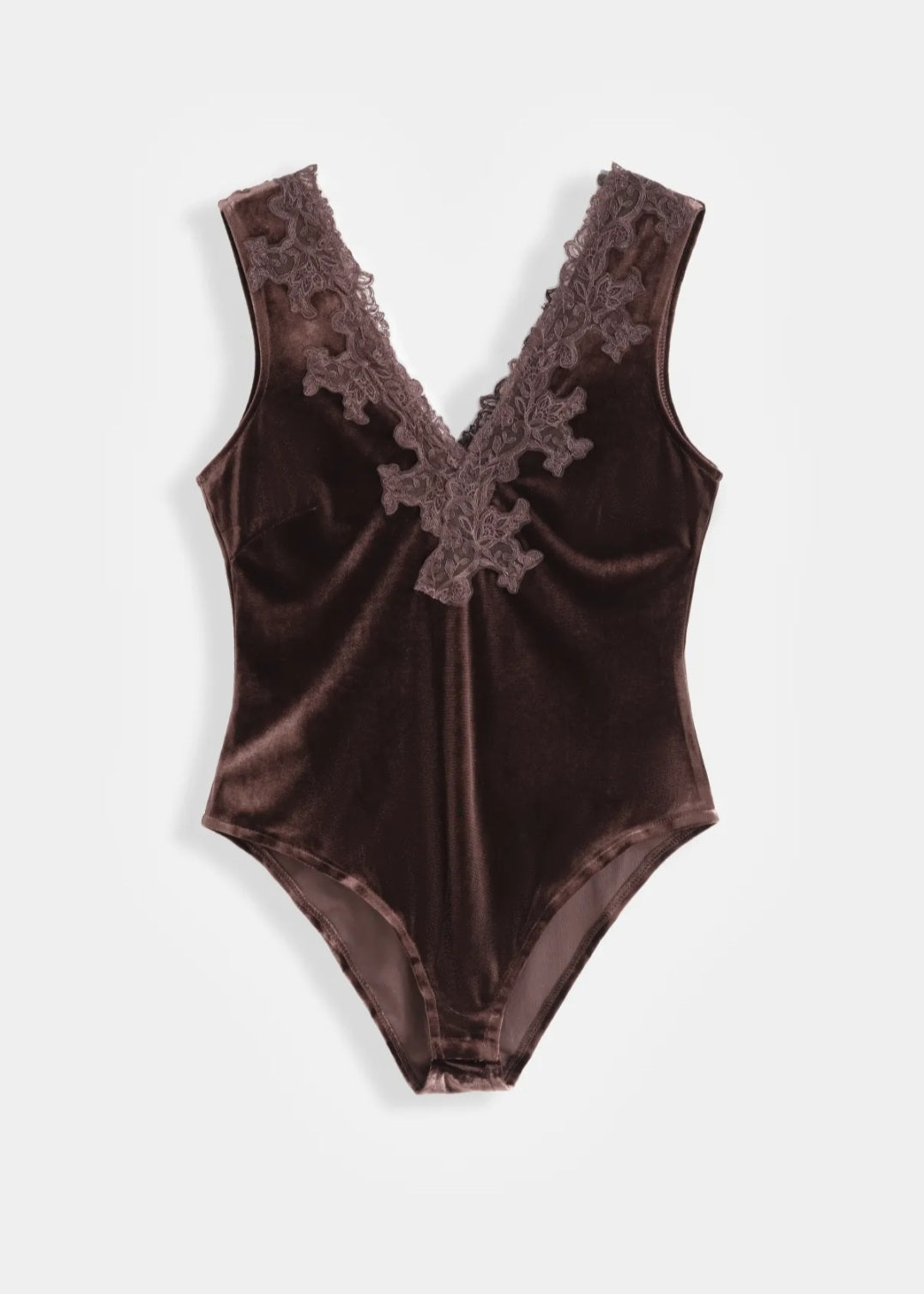 Body en velours et dentelle - Chocolat