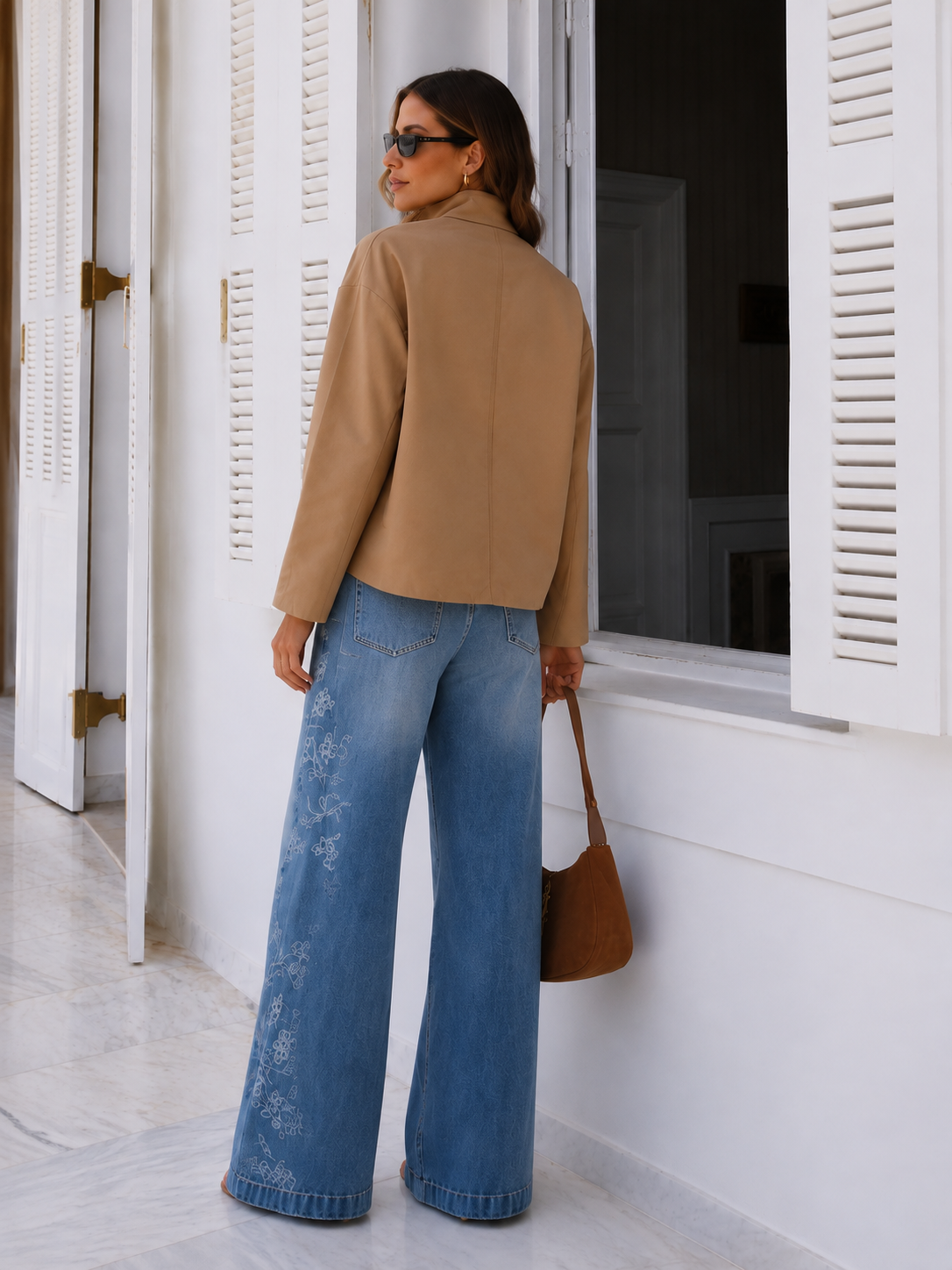 Jean Palazzo Femme Brodé Fleurs – Taille Haute & Coupe Wide Leg