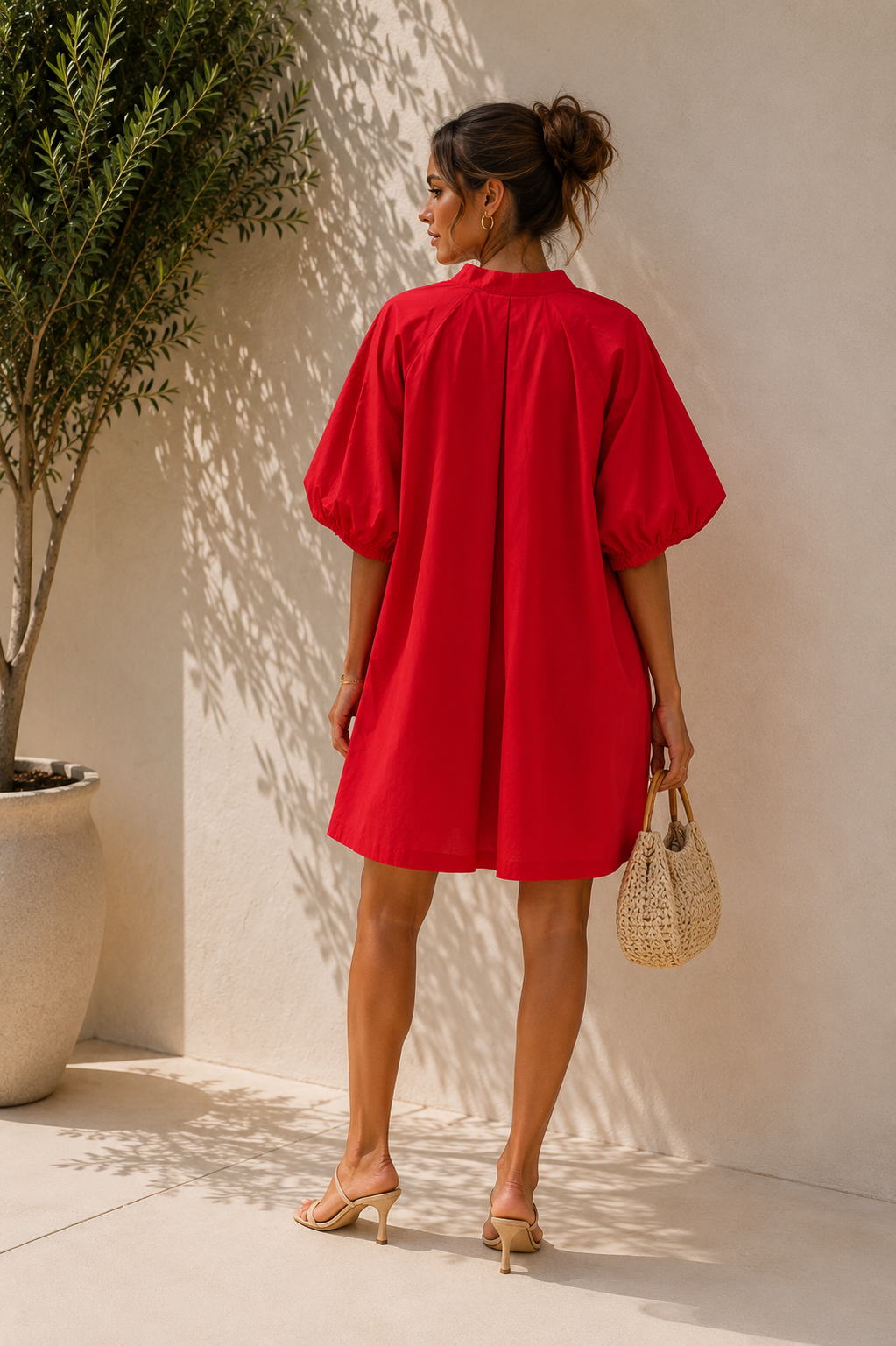 Robe chemise rouge en coton – Taille unique