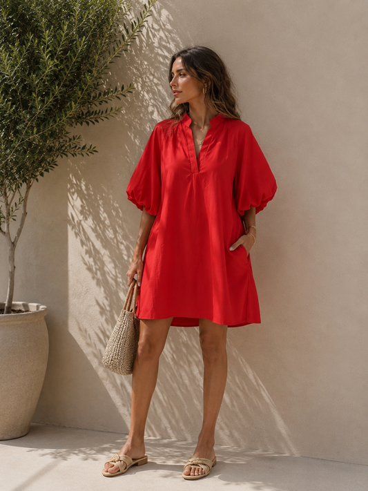 Robe chemise rouge en coton – Taille unique