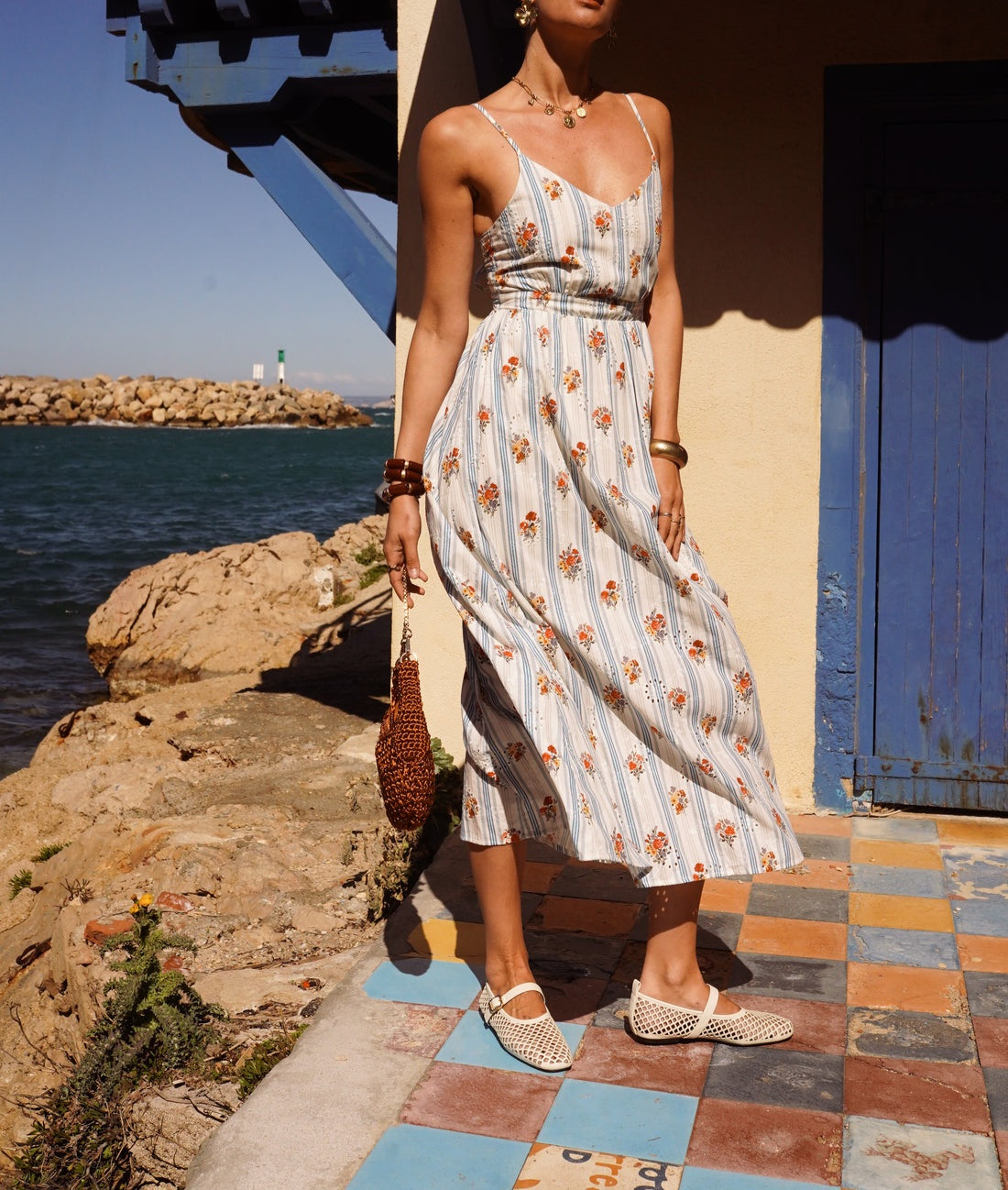 Robe dos nu bordée - 100% coton