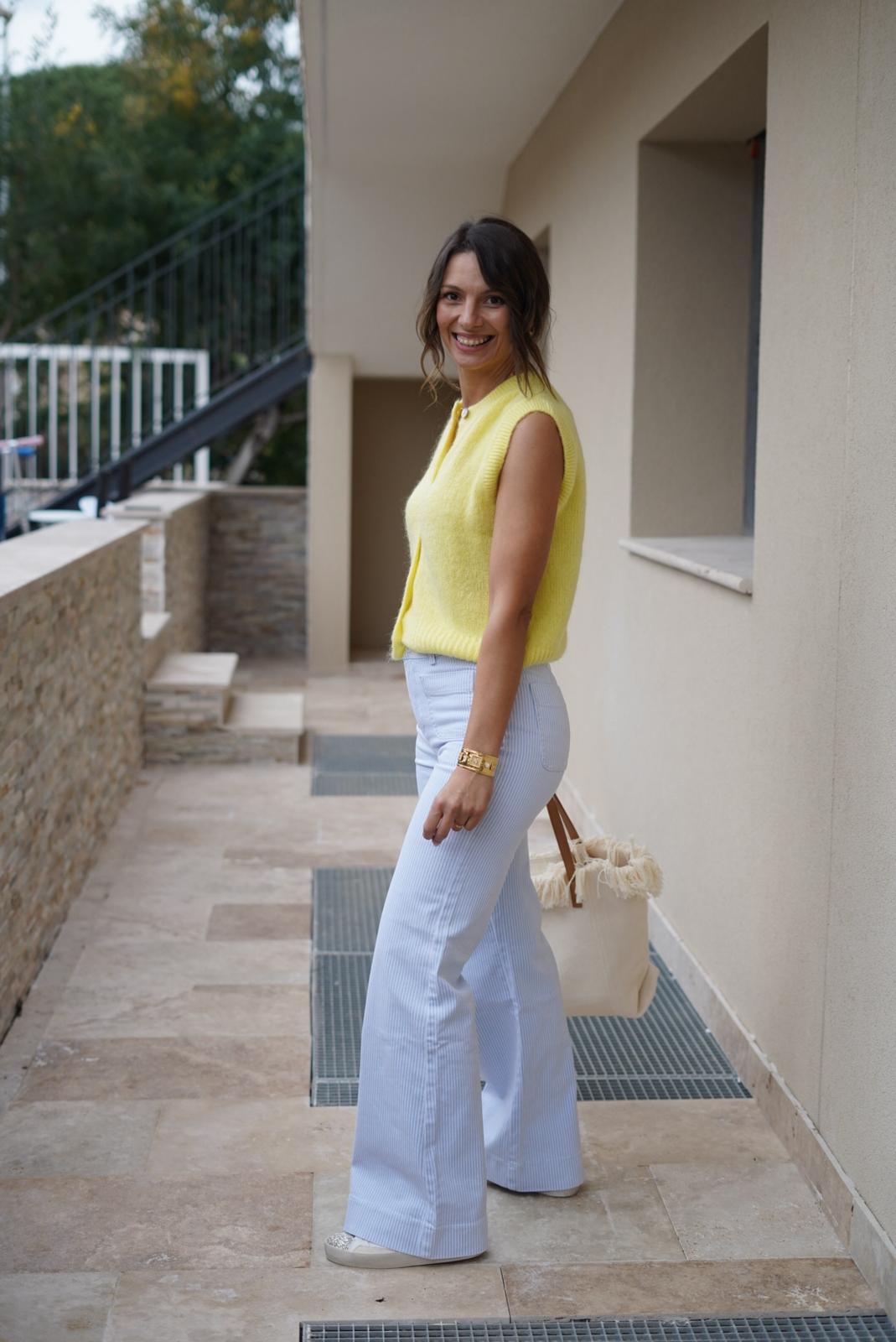 Jean FLARE rayée bleu et blanc - Oraije - Jad'Or la Mode- La mode au service-de-la-féminité