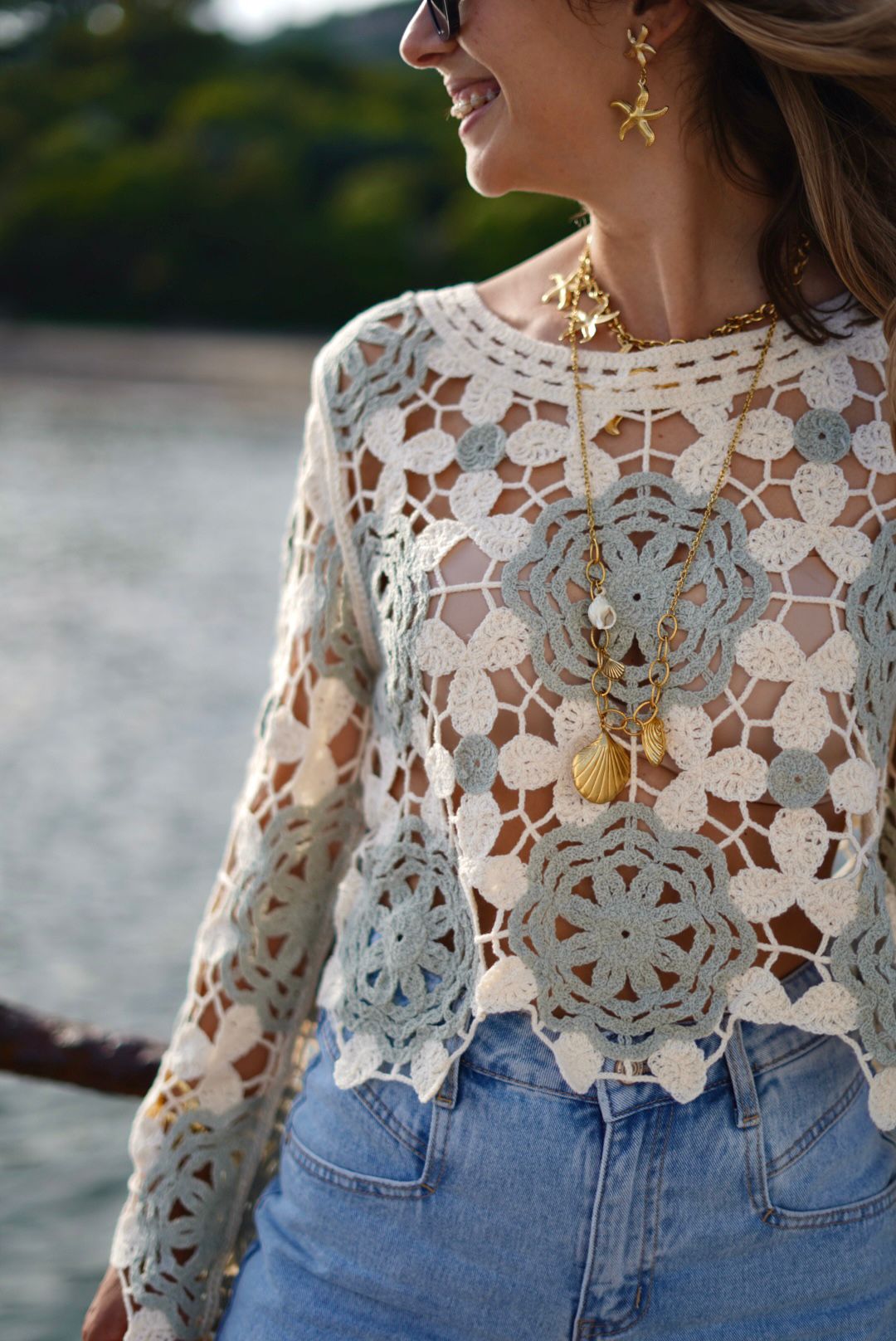 Top crochet bohème en coton – Taille unique