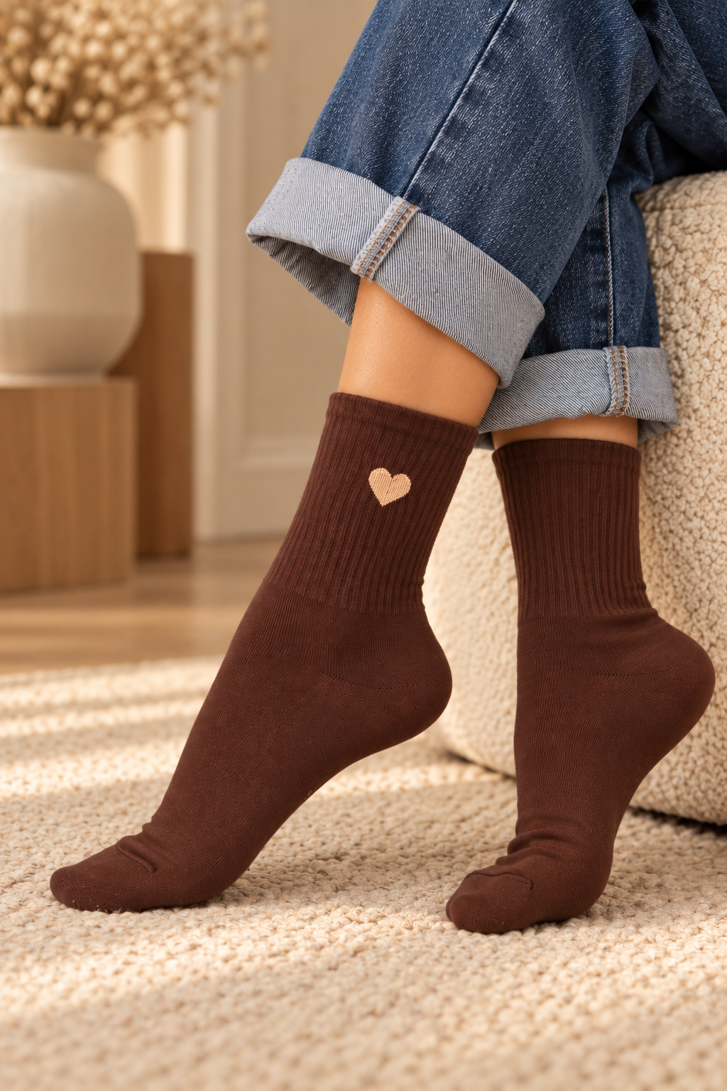 Chaussettes femme cœur doré – Chocolat 🤎