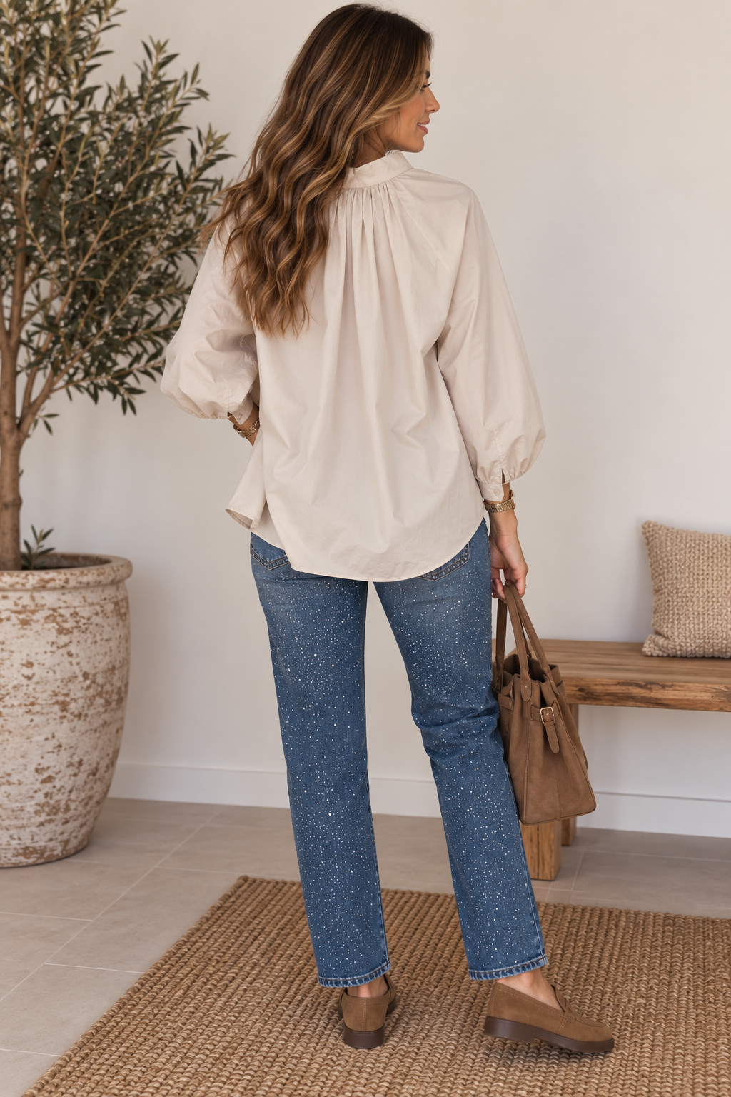 Chemise Oversize Beige Femme - 100% Coton