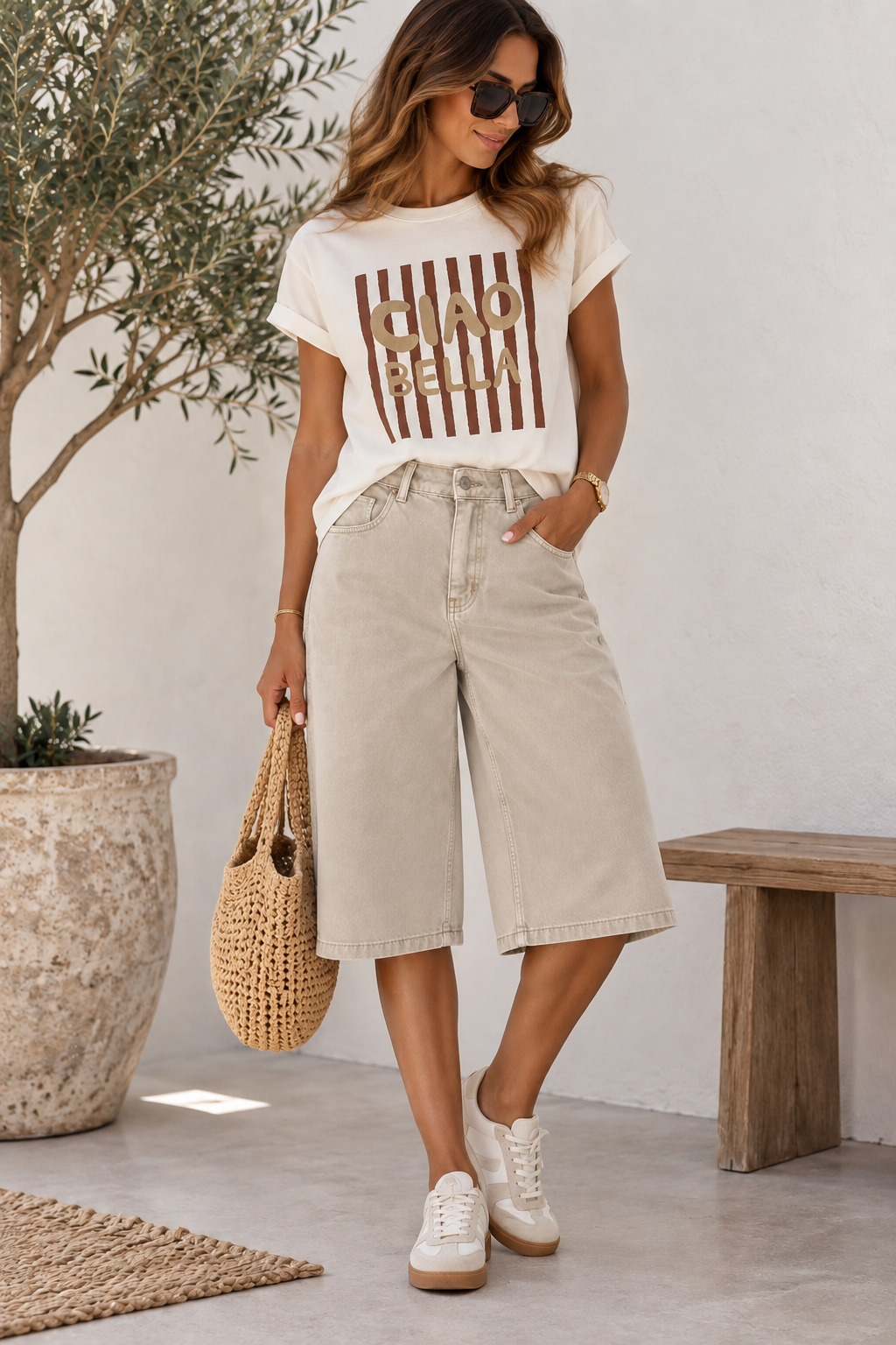 Bermuda Beige en Coton Stretch