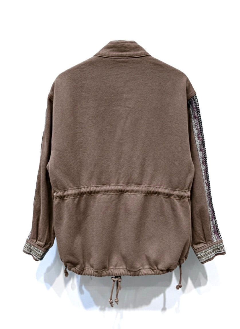 Veste chocolat à galons brodés - 100% coton