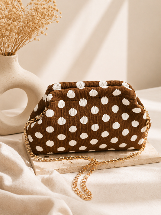 Sac Pochette Pois Chocolat & Écru – Élégance Intemporelle ✨