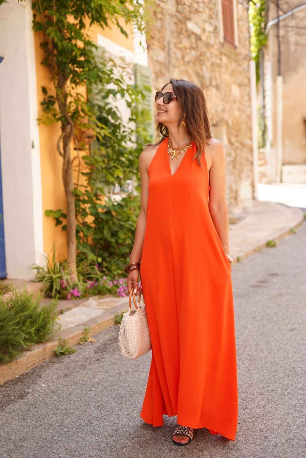 Robe longue Serena, dos nu - Orange